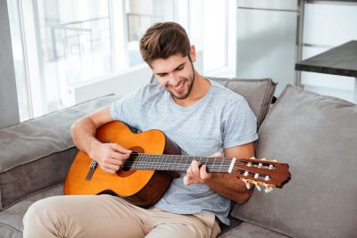 playing the guitar